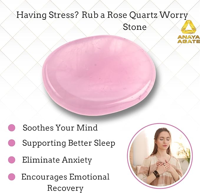 Rose Quartz Worry Stones – Crystal Thumb Worry Stone for Anguish, Stress – Relaxing and Soothing Balance Stones for Meditation, Stress Relief – Healing Stones and Crystals for Men and Women