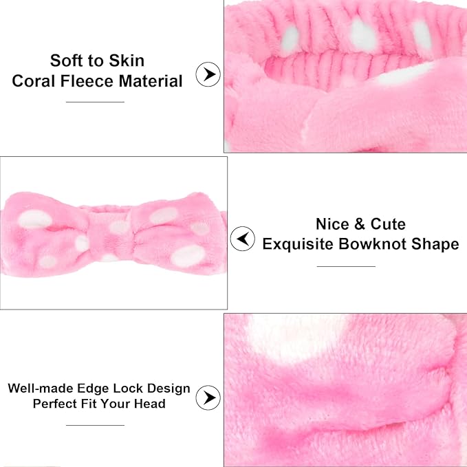 Casoty 12 Pcs Spa Headbands, Skin Care Headband, Soft Coral Fleece Makeup Head Bands, Bow Hair Band for Face Washing Shower Skin Care Yoga