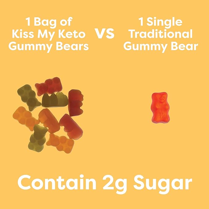 Kiss My Keto Sugar Free Gummy Bears, 12-Pack – Satisfy Cravings while Staying in Ketosis – High Fiber, 3g Net Carbs, Non-GMO, Vegan, & No Gluten – Fruity Sugar Free Gummies