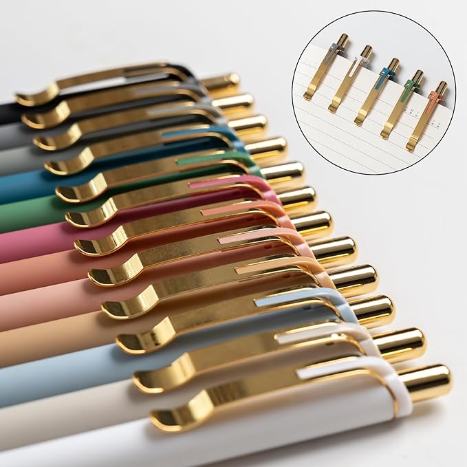 Linbsunne Ballpoint Pens Black Medium Point 1mm with Super Soft Grip Ball Point Pen for Men Women Retractable(gold-18 pcs)