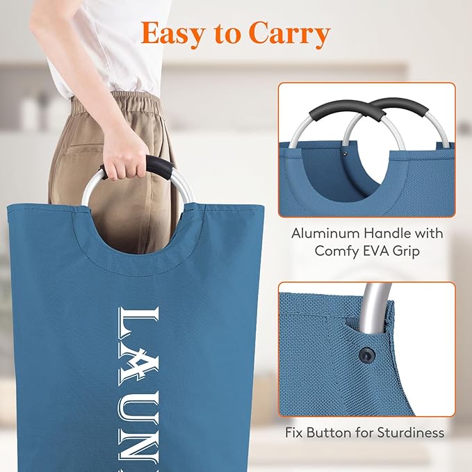 Lifewit 120L 2-Pack Large Laundry Basket, Collapsible Laundry Hamper with Aluminum Handles, Waterproof Freestanding Dirty Clothes Hampers for Laundry Room Bedroom Dorm Bathroom, Blue