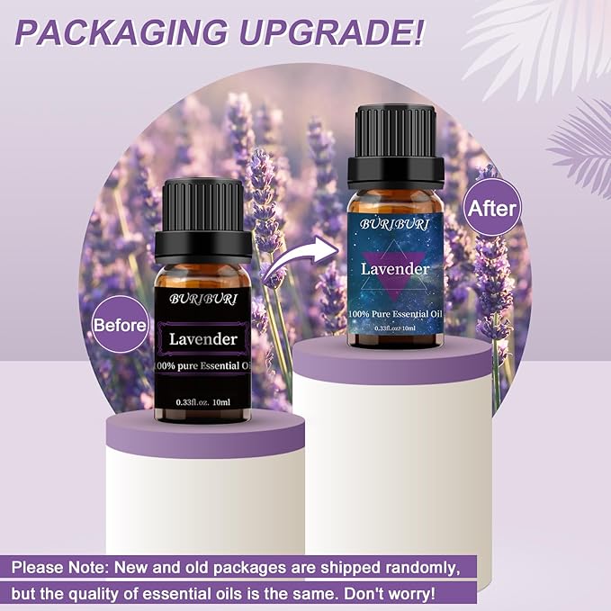 BURIBURI Lavender Essential Oil for Diffuser, Skin, Soap & Candle Making, 100% Pure Undiluted Natural Organic Lavender Aromatherapy Oils 10ml