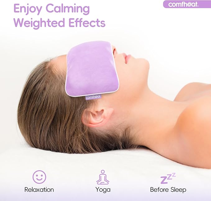 Lavender Weighted Eye Pillow for Yoga, Microwavable Moist Heat Eye Compress Mask with Washable Cover for Relaxation, Sleeping, Meditation, Yoga, Spa, Migraine Relief (Purple)