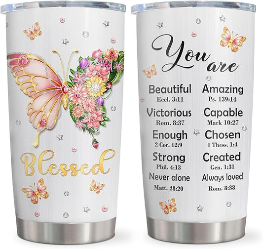 Christian Gifts for Women Tumbler 20oz, Religious/Inspirational/Catholic/Spiritual/Birthday/Baptism Confirmation Gifts for Girl, Bible Verse/Scripture Present