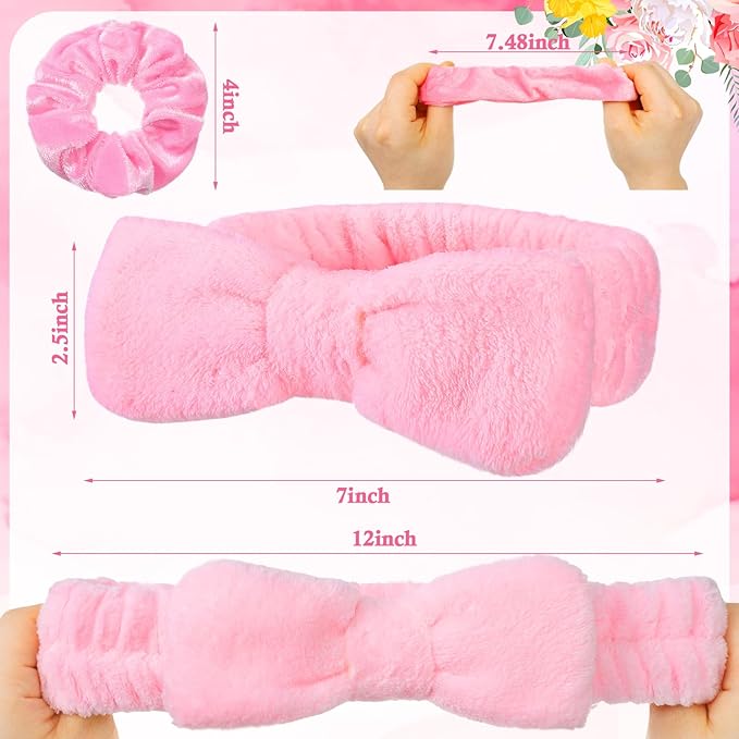 24 Pcs Bachelorette Party Favors Include 12 Bride Bridesmaid Spa Headband 12 Bridesmaid Gifts Scrunchies for Women Sleepover Spa Bachelorette Party Accessories Supplies(White,Pink)