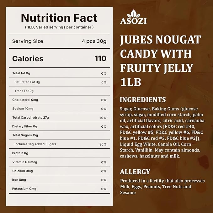 Jubes Nougat Candy with Fruity Jelly Beans 1lb Colorful Fruity Fresh Delicious Individually Wrapped Nougat Candy Treats Gluten Free 16lb by ASOZI