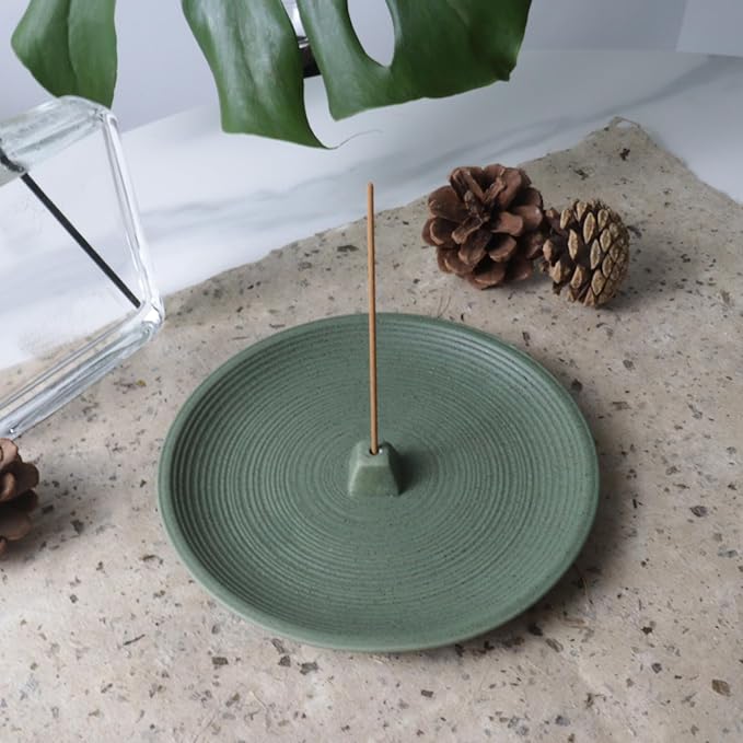 Incense Holder and Insence-Stick Holder,Incense Holder for Sticks, Simple Insence Tray for Set for Office Yoga and Livingroom (Green)