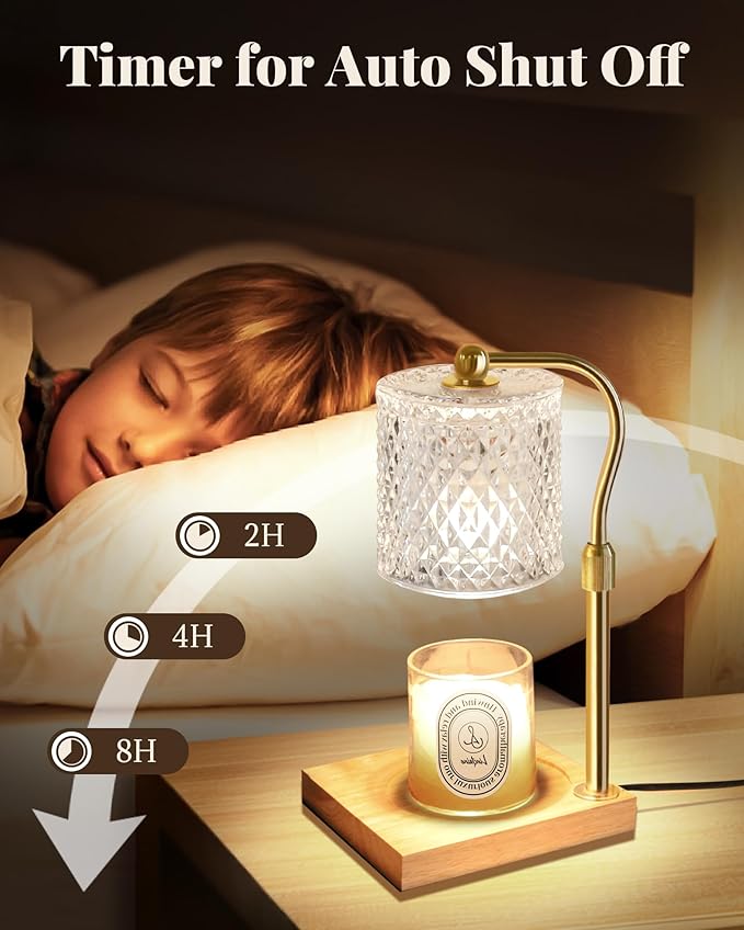 Candle Warmer Lamp with Timer Dimmer Adjustable Height, Birthday Gifts for Women, House Warming New Home Decor Gifts for Mom, Electric Wax Warmer for Jar Candles, Clear