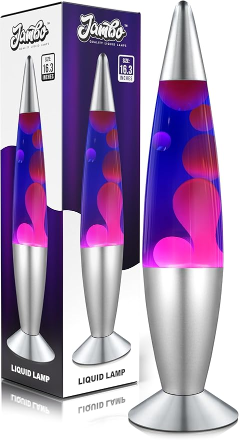 JAMBO 16" Beautiful Liquid Lamp- Blue with Purple Wax, Relaxing Magma Light, Night Light Nightlight, Home Decor Living Room Office Bedroom Lamp for Adults Teens Kids