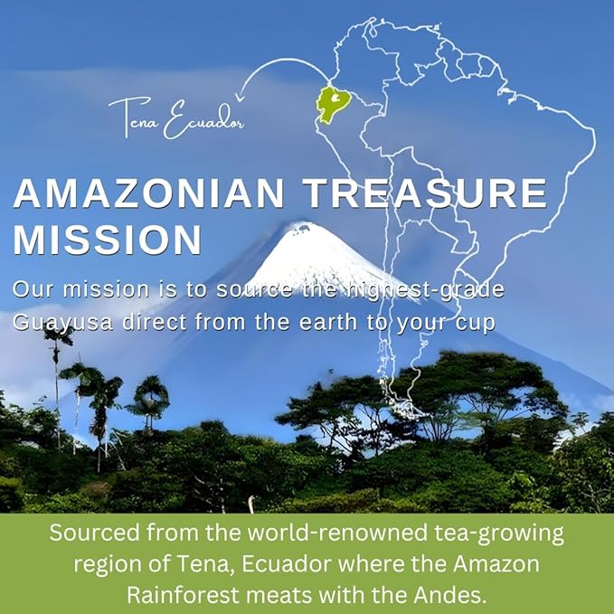 Amazonian Treasure, Organic Guayusa Tea Bags - 20 Count Box, Smooth Beverage Option, 50mg Caffeine Content, Premium Selection, Enhanced Experience Blend.