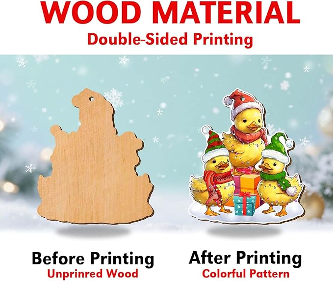 Family Duck Christmas Ornament for Christmas Tree, 2-Side Printed Flat Wooden Ornament, Farmhouse Christmas Decor, Farm Animal Gifts for Christmas Women