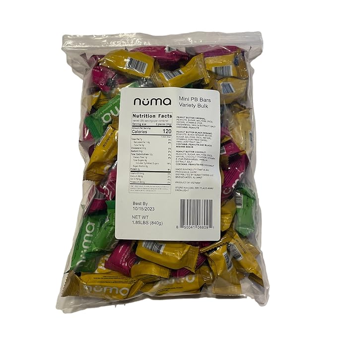 Assorted Mini Peanut Butter Bars, two (2) lb bulk, vegan high protein low sugar, 3 flavor variety, all natural, gluten free, plant based, individually wrapped