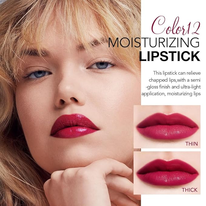 1Pcs Tinted Lip Balm Moisturizing Lipstick – Waterproof Hydrating Matte Lip Balm for Women, Creamy Natural Color Stain for Dry Lips,Soft Matte Finish with Subtle Scent (#12 Berry Rose Red)