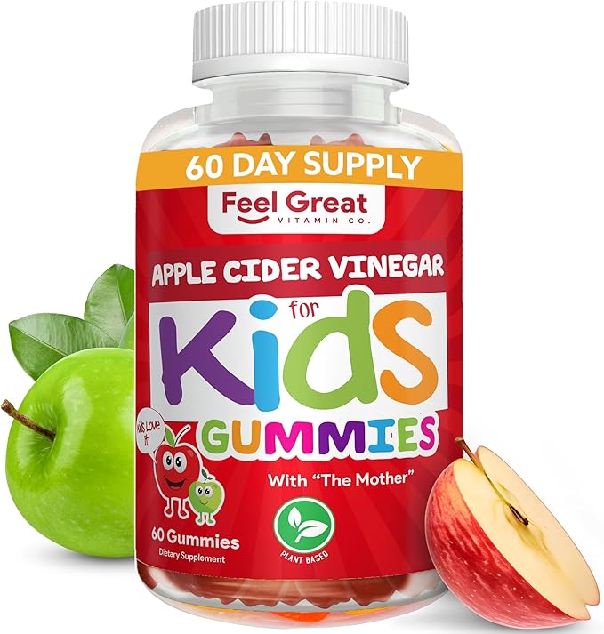 Feel Great Apple Cider Vinegar Gummies for Kids | Rich in Digestive Enzymes & Natural Antioxidants for Gut Health | Vegan Gummy Supports Healthy Nutrient Absorption | 60 Day Supply