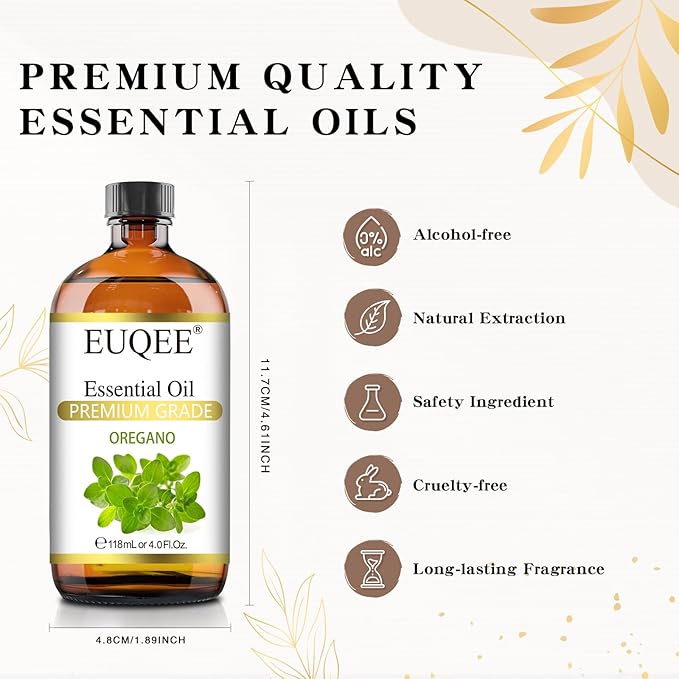 EUQEE Oregano Essential Oil 4oz / 118ML Large Capacity Oregano Oil Pure Aromatherapy Essential Oils with Glass Dropper for Candle Soap Making, Diffusers