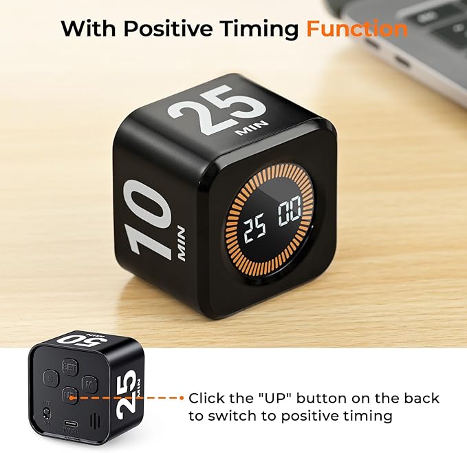 EooCoo Office Desk Timer Cube, Visual Pomodoro Timer with Gravity, Countdown 5/10/25/50 Min, Rechargeable Productivity Tool for Classroom, Kitchen, Gym, Yoga, College School Supplies Cool Gadgets