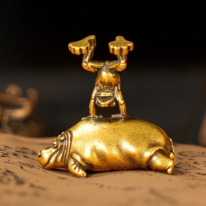 CHOVY Frog & Hippo Sculpture - 100% Solid Brass Tiny Hero Lifting Giant, Whimsical Underdog Story Decor, Unique Office & Bookshelf Statue, Inspirational Gift for Motivational & Fantasy Lovers