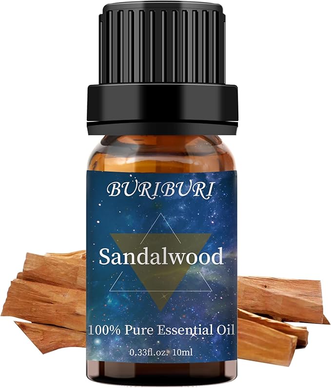 BURIBURI Sandalwood Essential Oils for Diffuser, Skin, Hair, 100% Pure, Fragrance Oil for Candle Soap Perfume Making, Natural, Organic Aromatherapy Sandalwood Oils 10ML