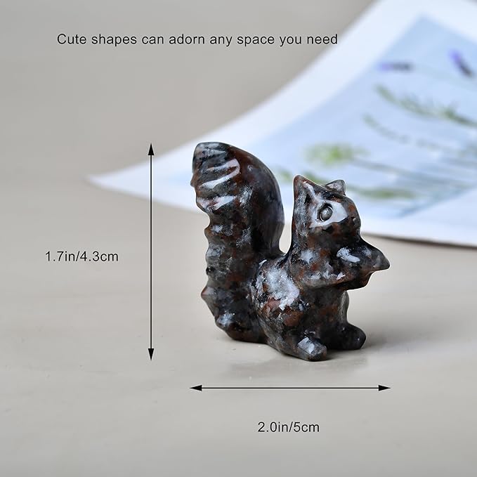 Flame Stone Squirrel Crystal Statue Healing Crystal Reiki Meditation Pocket Gem Guardian Sculpture Home Study Table Desk Decor Collection Gift for Loved Ones