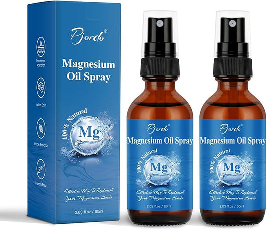 2 Pack Pure Magnesium Oil Spray, 100% Natural Ingredients for Caring Body, Topical Magnesium Spray for Feet & Sleep, Portable Bottle Design, Easy to Absorb and Use