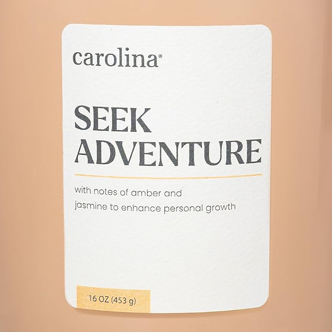 Carolina Seek Adventure Scented Candle, 16 oz Amber & Jasmine Scented, 2 Wick Wellness Relaxing Candle, 60H Burn Time, Ideal for Creating a Welcoming Home - Made in The USA