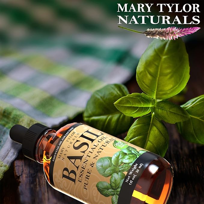 Basil Essential Oil (1 oz), Premium Therapeutic Grade, 100% Pure and Natural, Perfect for Aromatherapy, DIY Projects and Much More by Mary Tylor Naturals