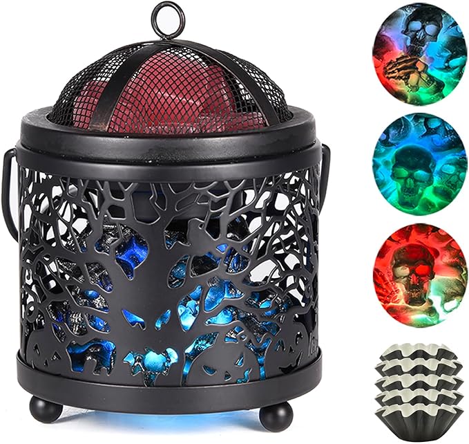 Dicimi Halloween Candle Wax Warmer, Colorful Skull Aromatherapy Wax melt Warmer, Metal Electric 4-in-1 Burners for Halloween interiors, Ideal Present for Family and Friends - Ghost Tree Skulls