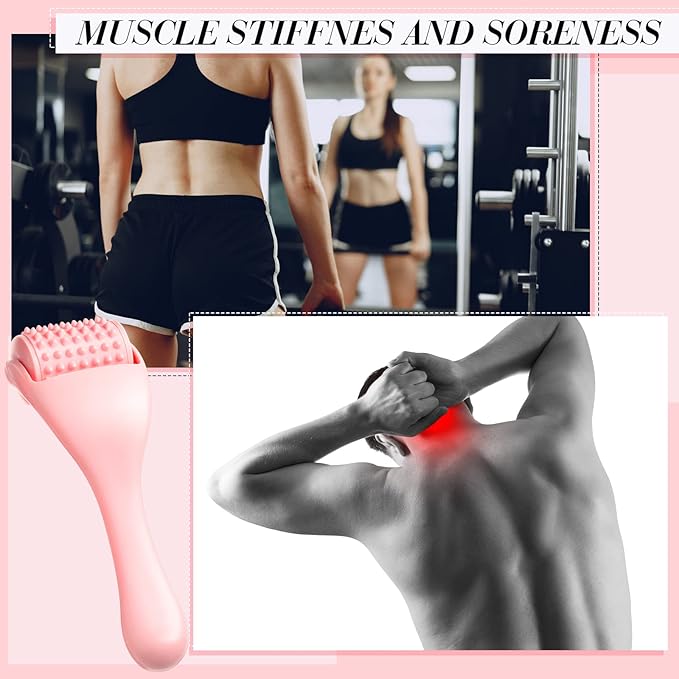 2 Pcs Muscle Roller Stick for Fascia Body Cellulite Face Massage - Manual Tools for Neck Arm Back Leg Relief - Deep Trigger Points Release (Pink)