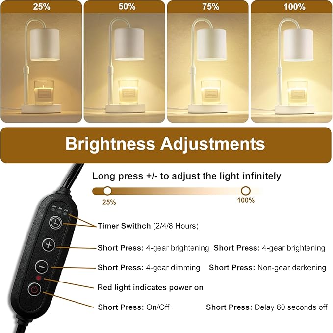 Briever Dimmable Candle Warmer Lamp with Timer, Height Adjustable Electric Candle Wax Warmer, Christmas Birthday Gifts for Women Mom, House Warming Gifts New Home Room Decor, White Solid Wood Base