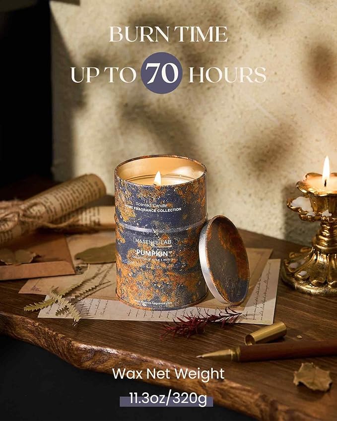 M&SENSE Pumpkin Scented Candles Natural Non Toxic, Aromatherapy Candle for Stress Relief Meditation Relaxing, Housewarming Gifts for Women Men, 11.3oz 70 Hour Long Burning