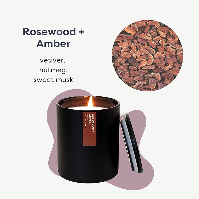 Calyan Wax Co. Soy Wax Candle, Rosewood + Amber Scented Candle, 75 Hour Burn Time, Aromatherapy Soy Candles, Non Toxic & Vegan Soy Wax, Black Tumbler Scented Candles, 13oz