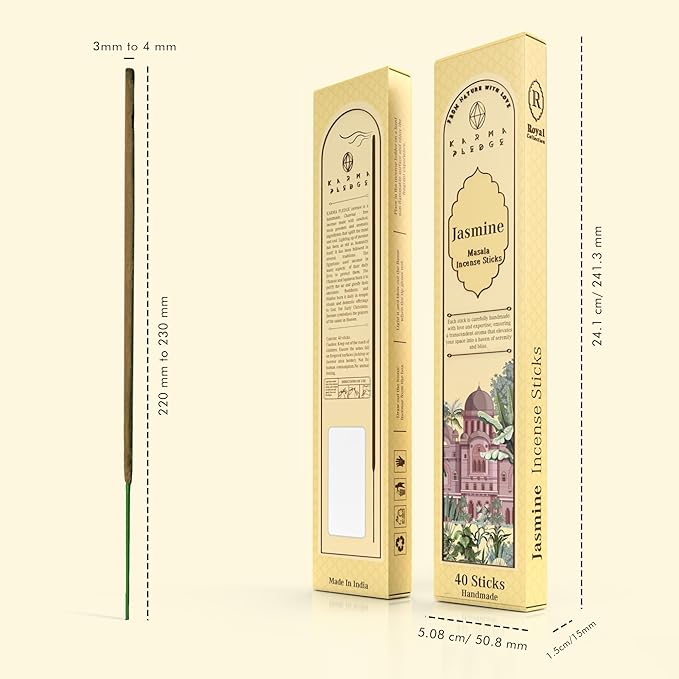 Incense Sticks, Jasmine Incense, Made with Natural Ingredients, Hand Rolled Aromatic Masala, 40 Stick Pack, 45-60 Minute Burn Time, Best for Home Fragrance, Meditation, Yoga, Spiritual Healing