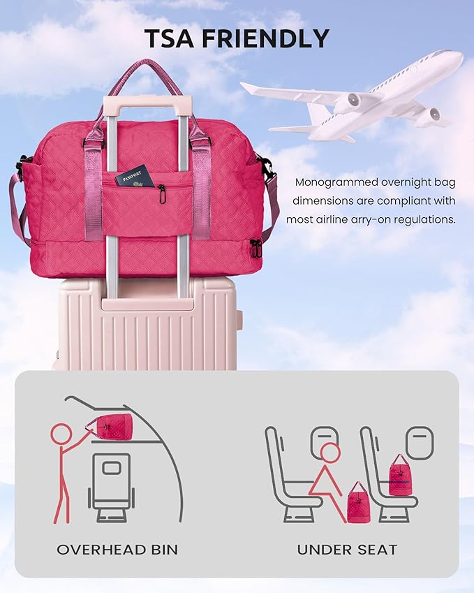 Gifts for Women-Initial Travel Bag with Shoe Compartment, Personalized Weekender Bag, Monogram Overnight Bag for Women, Letter Travel Bag with Makeup Bag (Letter O)