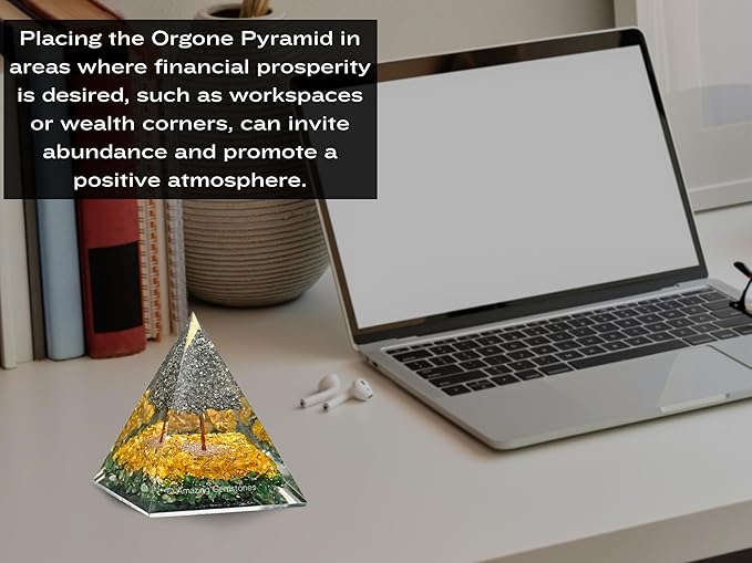Amazing Gemstone Orgone Pyramid for Money with Pyrite Crystal Tree, Citrine and Green Aventurine Crystals and Healing Stones - Authentic Orgonite & Organite Gifts to Atrract Money Abundance Wealth