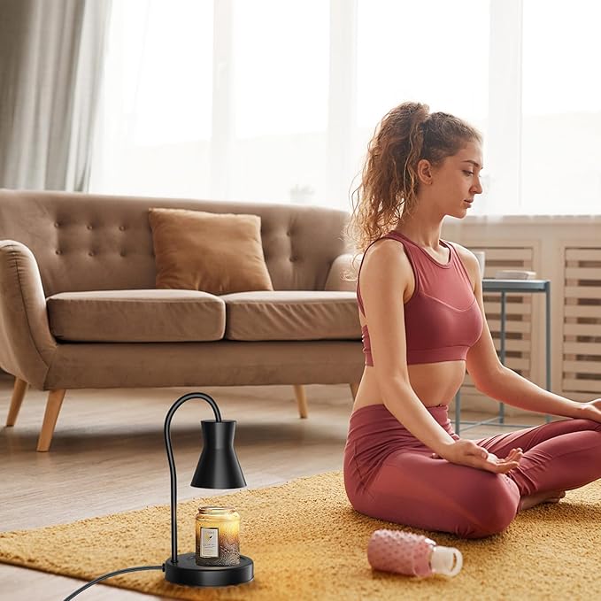 Candle Warmer Lamp with Timer and Dimmer, Vintage Electric Melter Candle with 2 Bulbs, Melter Scented Height Adjustable Compatible with Jar Candles, House Warming Gifts (Black)