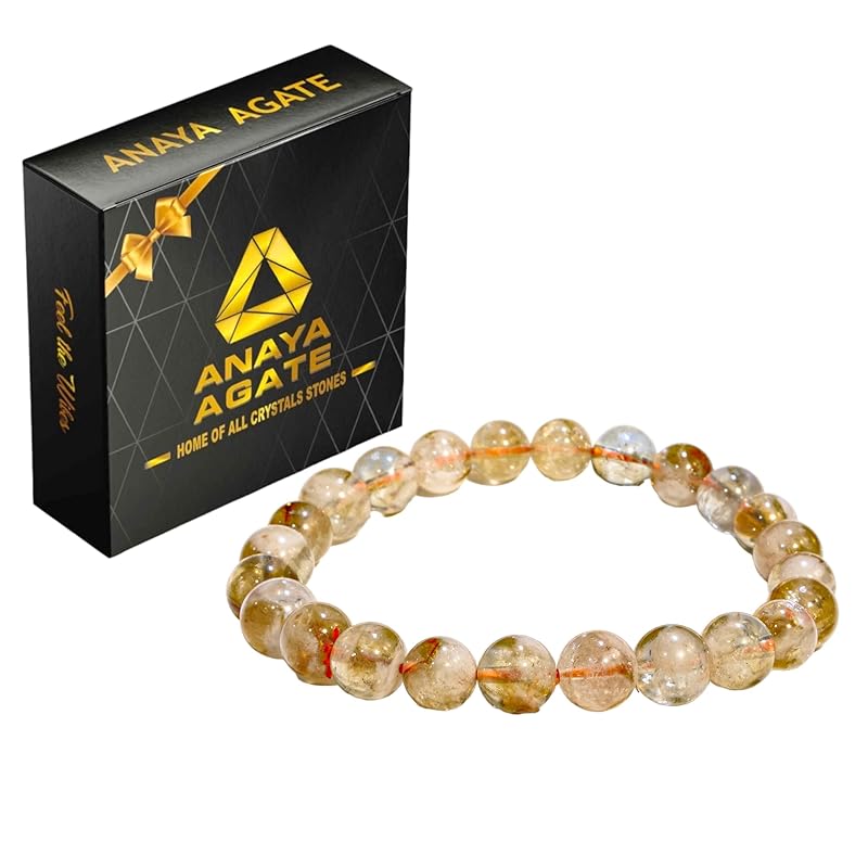 Genuine Citrine Bracelet, Healing Crystal Bracelet for Women and Men, 8mm Round Beaded Bracelet for Spiritual Healing, Protection, Positive Energy, Elastic Adjustable Size Gemstone Bead Bracelet