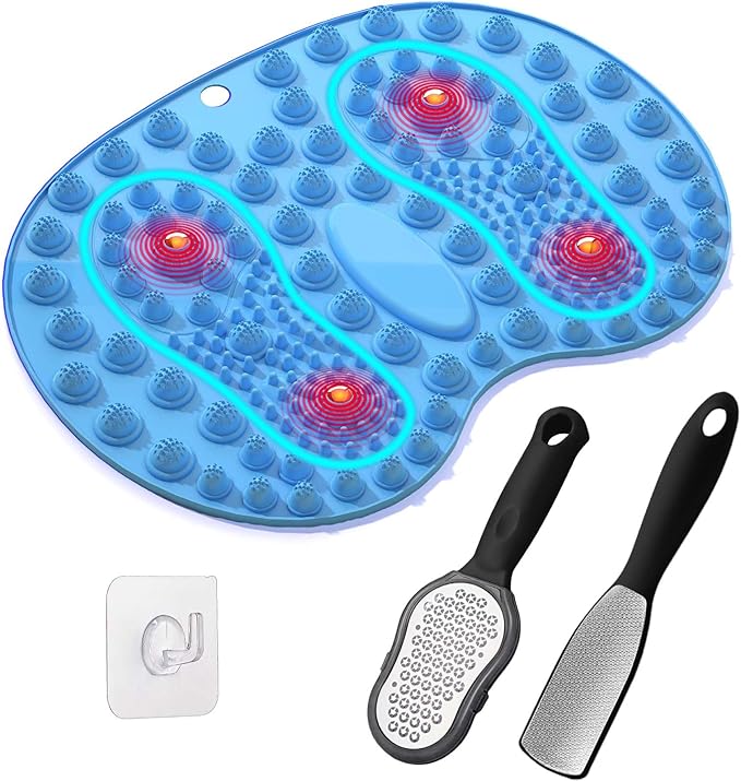 Foot Massage Mat and Foot File Set, Reflexology Mat with Magnetic Therapy for Feet Pain, Fatigue and Stress Relief, 2-Type Stainless Foot File Callus Remover(Blue+Black)