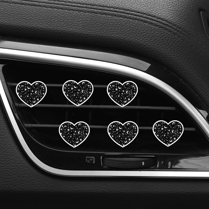 6 Pcs Heart Air Vent Clips, Cute Car Air Fresheners & Decor, Black