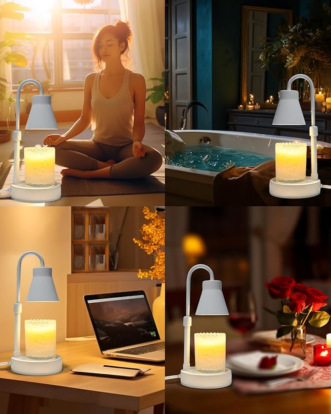 Candle Warmer Lamp with Adjustable Height - Stepless Dimming & Metal Finish - No Flame Scented, Includes 2 Bulbs (White)