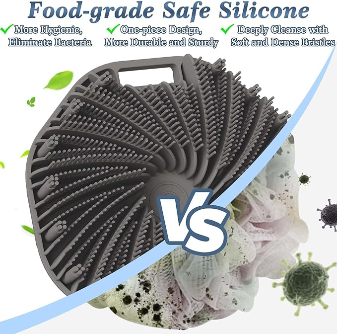 Manmihealth Silicone Back Scrubber & Soft Bath Glove, Silicone Scalp Massager Set 5 PCS, Super-Exfoliating Body Scrubber Shower Brush & Shampoo Brush Combination, with 2 Free Hooks (Style 2 Gray)