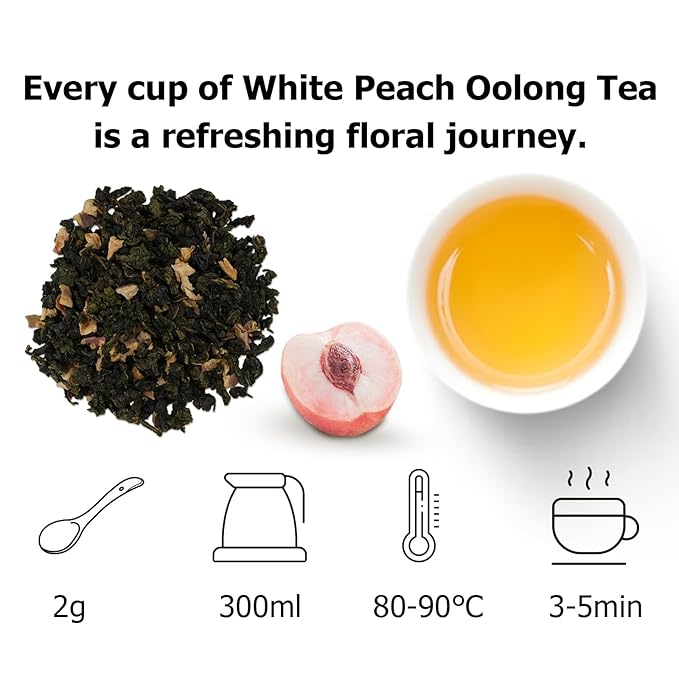 HANFANGLING White Peach Oolong Tea, Refreshing, Caffeine Alternative, Fresh Sweetness of White Peach and Aromatic Taste of Oolong Tea Loose Leaf