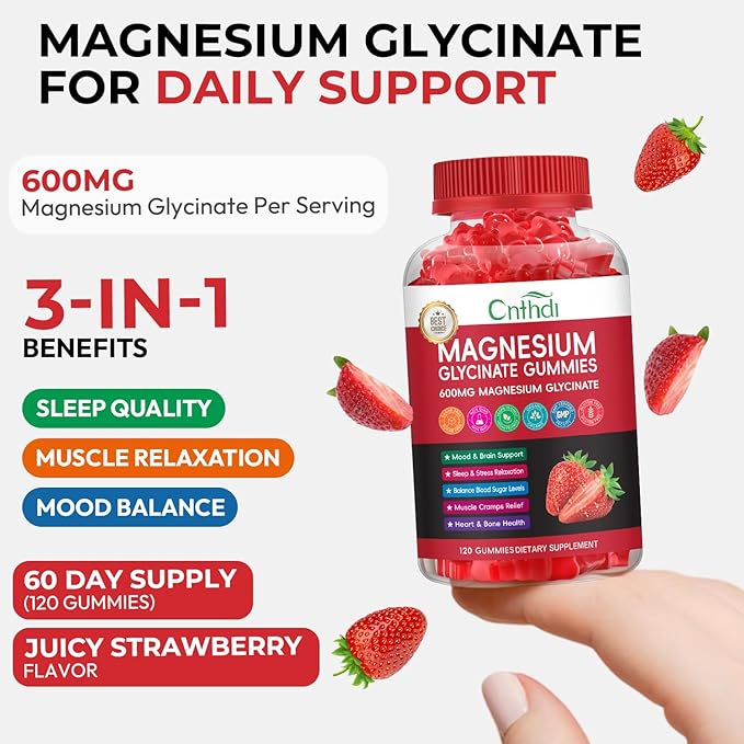Magnesium Glycinate Gummies Sugar Free for Kids & Women, High Absorption Magnesium and Potassium with L-Threonate, Calcium, B6, D3, Chews Gummies, Relaxation, Stress Relief, Night Rest