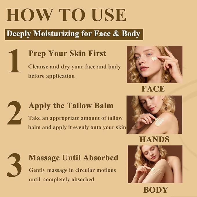 Tallow and Honey Balm - 120 ML Organic Grass-Fed Beef Balm - Deeply Moisturizing Body Cream - Beef Tallow for Face Body Lotion for Dry & Sensitive Skin