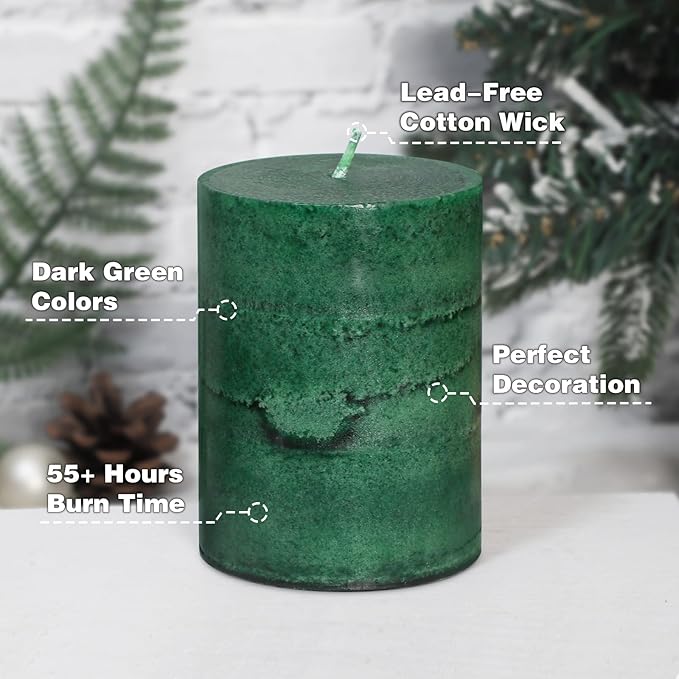 Fir Pine Scented Pillar Candles 3x4 Inch Dark Green 3-Layered Handcraft Holiday Forest Candle Smokeless Aromatherapy Candle for Christmas Decoration Home Party Fragrance Housewarming Gifts