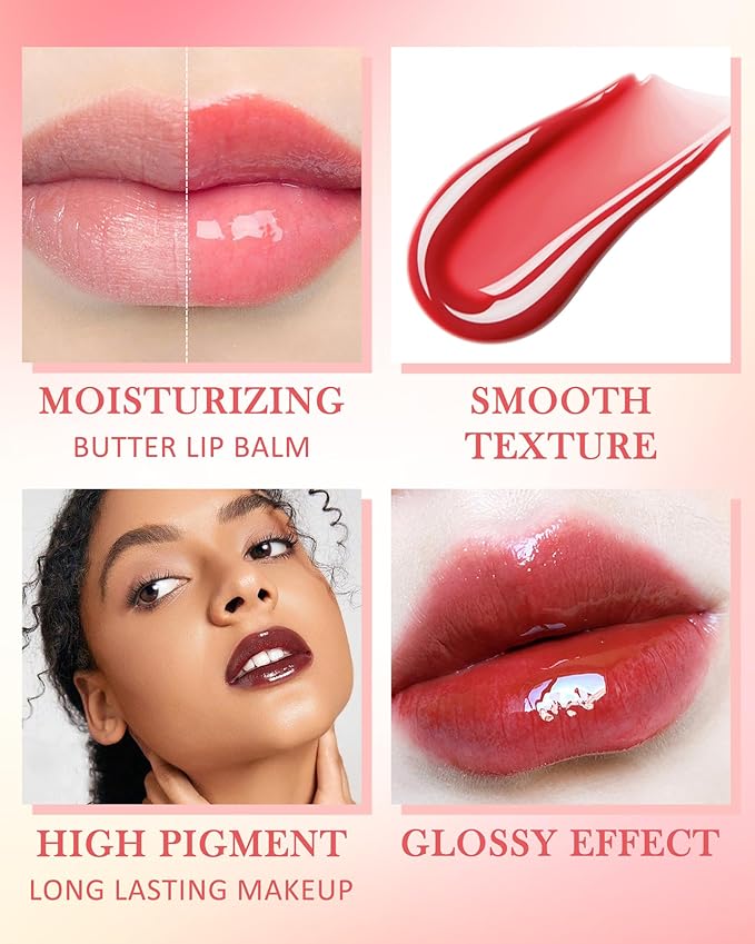 Butter Tinted Lip Balm-3 Colors Vanilla Beige Brown Pink Sugar Lip Gloss,Clear Jelly Yummy Tint Lip Stain,Long Lasting Hydrating Glow Reviver Lip Care Oil,Thanksgiving Makeup Gift for Women-Set A