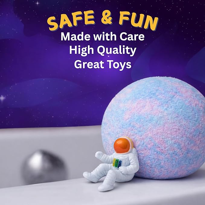EvolutionUSA Space Bath Bombs for Boys & Girls, 6 Planet Bath Balls with Toy Hidden Inside, Organic Hypoallerganic Childrens Bathbombs, Cosmic Fun Space Surprise, Gift Set Birthday, Christmas, Easter