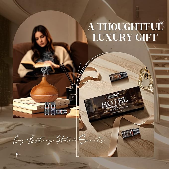 Hotel Diffuser Oils Gift Set - 6x10ML Luxury Hotel Scent Essential Oils Set for Diffuser, Candle Making - Fragrance Oil, My Route, Ember, Dream State, Serene Coast, Midnight Velvet, Golden Bloom