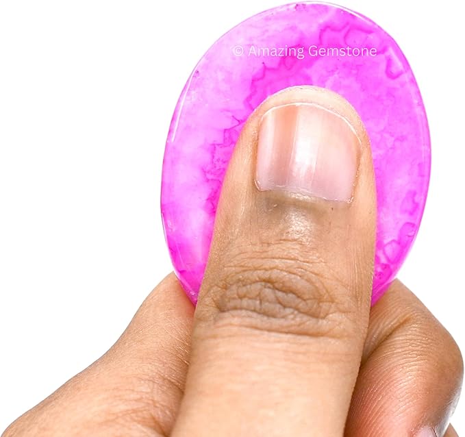 Amazing Gemstone Pink Onyx Worry Stone Crystals & Healing Stones - Worry Stones for Stress Relief Gifts - Piedra Crystal Fidget for Meditation, Relaxation - Unique Stocking Stuffers & Birthday Gifts