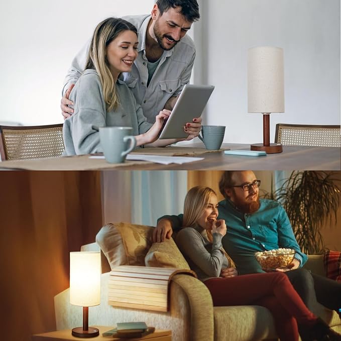 Cordless Table Lamp, 3 Color Dimming Portable Battery Lamp, Touch Control Wood Base Small Bedside Lamps for Night Stands, Living Room, Office(LED Bulb Included) (Cordless Wood Base)