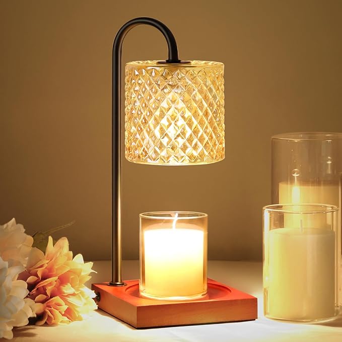 Candle Warmer Lamp, Candle Lamp Wax Warmer, Timer & Dimmer 7-Levels, Fits Cup Jar Candle, Top Melting, Crystal Heater Lamp for Scented Wax, Elegant Home Decor, Amber & Brown